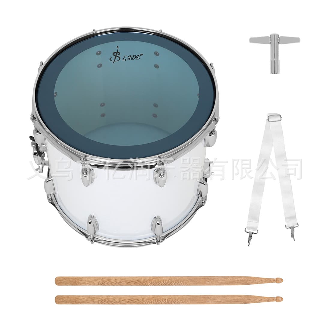 14-inch High Cavity Snare Drum Blue Drumhead White Drum Body with Back Clip Large Marching Drum Young Pioneers Western Drum Percussion Instrument