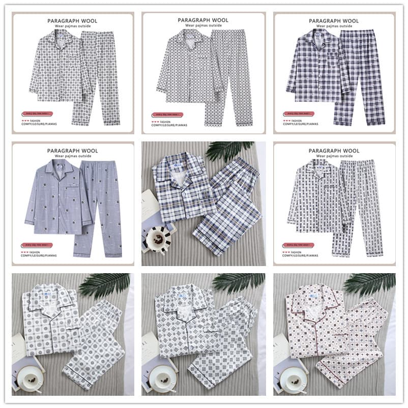 Men's Spring/Autumn Cotton Cardigan Pajama Set, Plus Size, Casual Plaid Loungewear, Drop Shipping