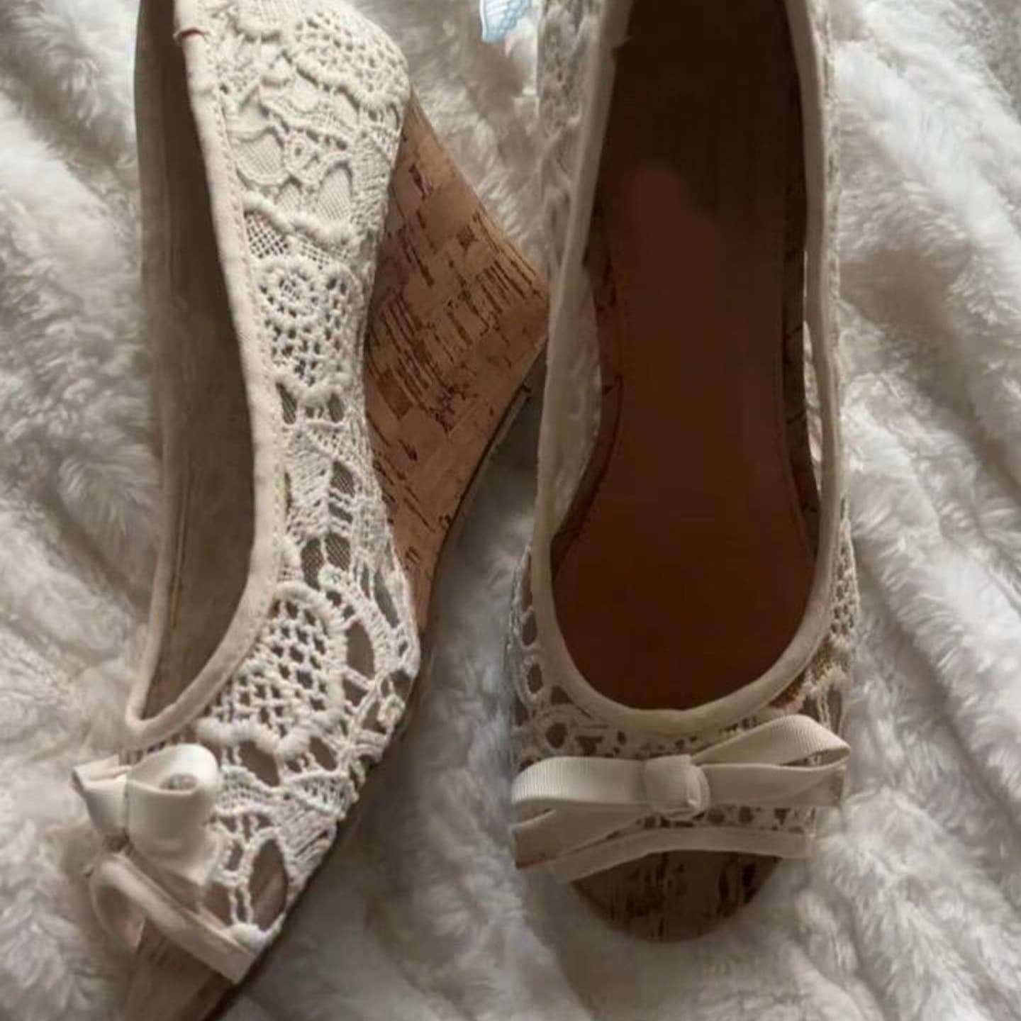 Gentle style lace bow fish mouth wedge high heels for women 2026 new summer sandals mesh breathable single shoes