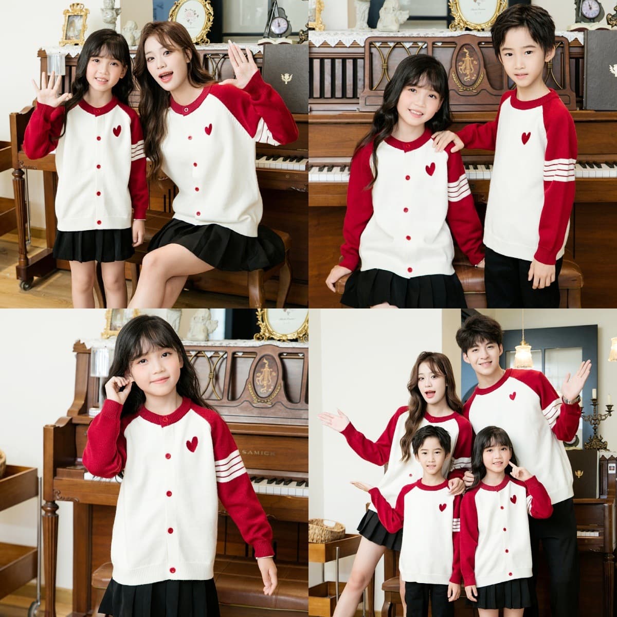 Popular Red Family Matching Sweaters, Autumn/Winter New Love-Themed Knit Cardigans for Families of Three or Four