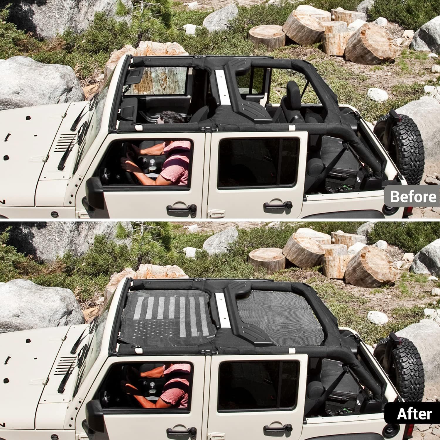 JKU 4-Door Flag Sun Shade High-Density Mesh Sun-Protection Top Canopy Original Vehicle Pattern