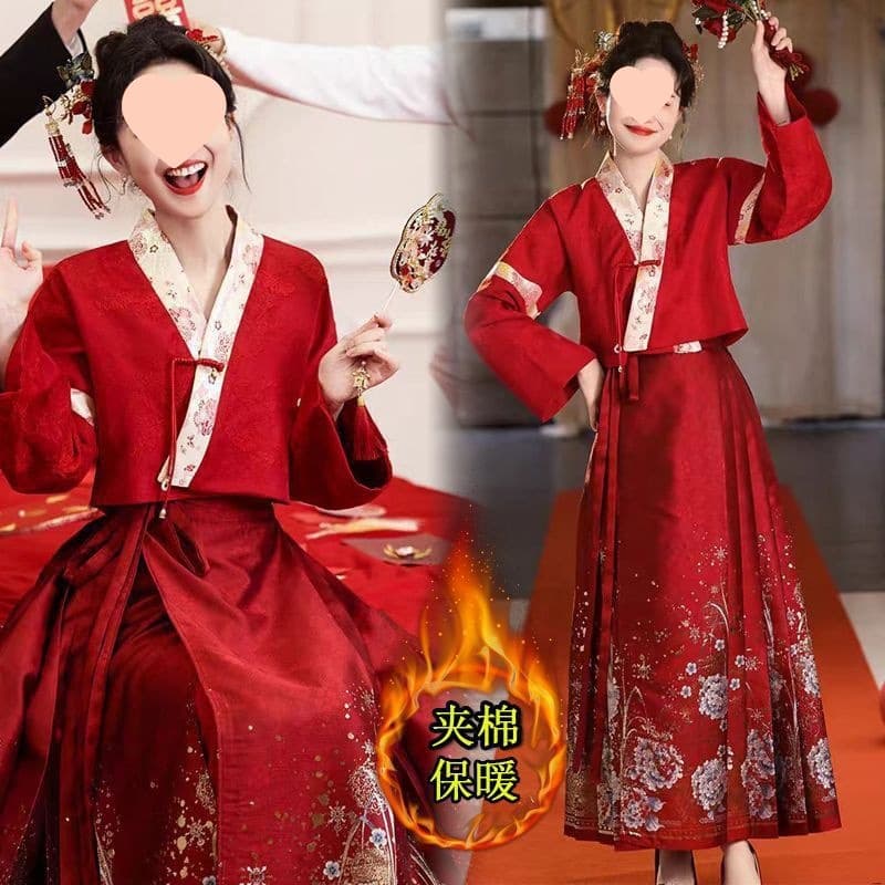 Plus Size Horse Face Skirt Set Women 2025 Autumn Chinese Wedding Banquet Dress New Chinese Style Engagement Dress