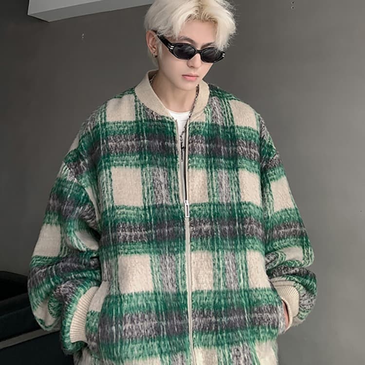 Chanel-style plaid jacket for men, spring/fall 2024 new arrival, American retro trendy loose casual baseball jacket