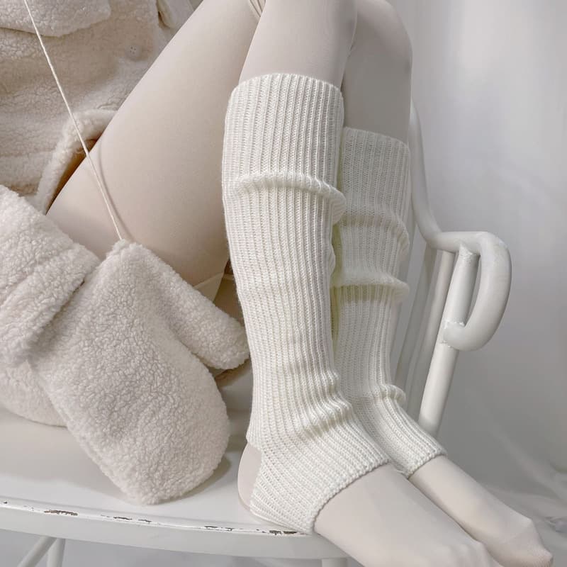 Autumn/Winter New Product, Jihyun Creamy Gentle Style Lace-up Footed Knitted Stacked Short Socks, Leg Protection Warm Sock Sleeves