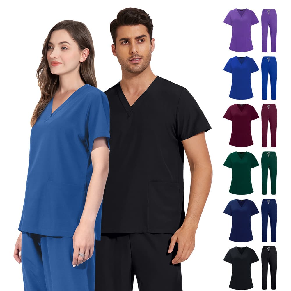 Unisex V-Neck Basic Solid Color Quick-Dry Fabric Thin Dental Clinic Work Uniform, Scrub Suit, Surgical Gown
