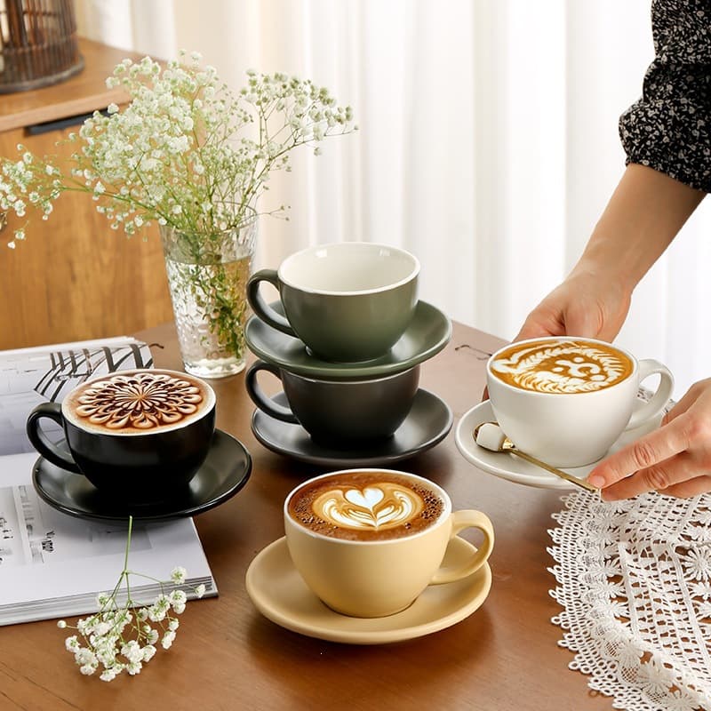 Ceramic latte cup coffee cup set Italian latte art cup simple cup and saucer 300ml concentrated cup ins style