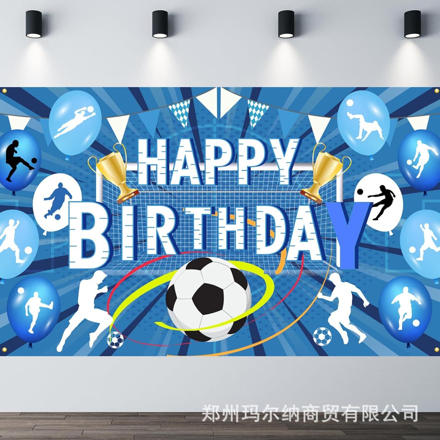 Amazon Hot Selling Soccer Birthday Backdrop Banner World Cup Football Field Birthday Party Photography Flag Cloth