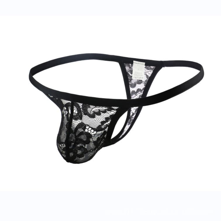 Trendy men's low-waist transparent thong, fashionable and sexy see-through hollow T-pants, men's thong underwear