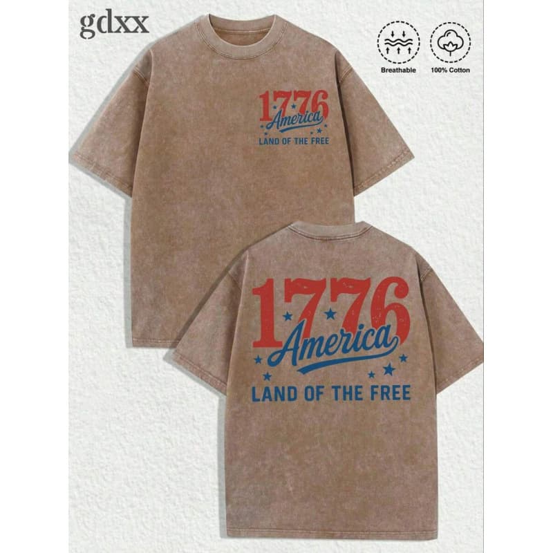 230G European Size Pure Cotton Plus-Size Vintage Washed T-Shirt, America Land O