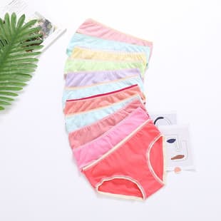 Factory Children's Panties Wholesale, Export Girls' Cotton Triangle Panties, Solid Color, Plain Color, Medium & Large Kids Underwear
