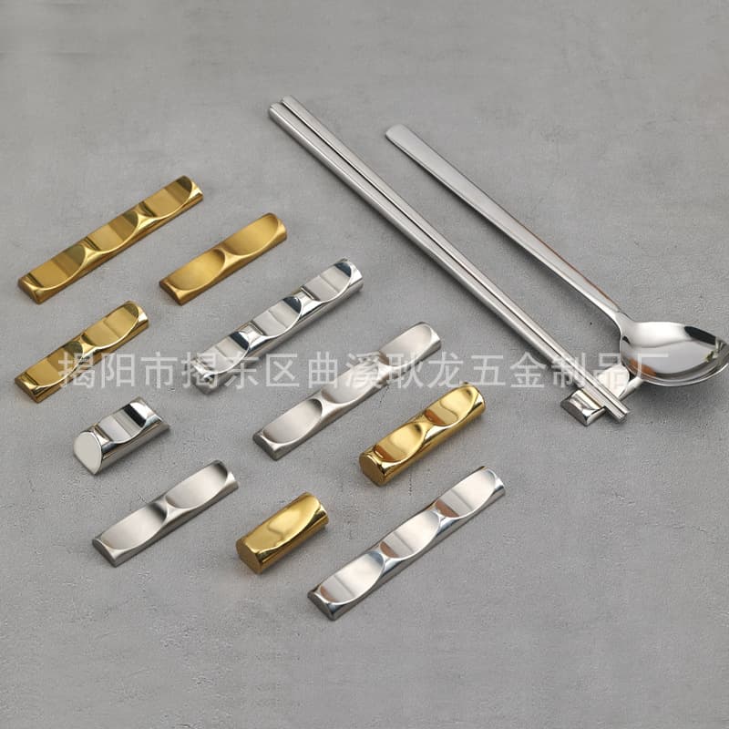 New stylish chopstick rest for restaurant, three-use chopstick and spoon rest, 304 stainless steel, gold, hotel tableware set