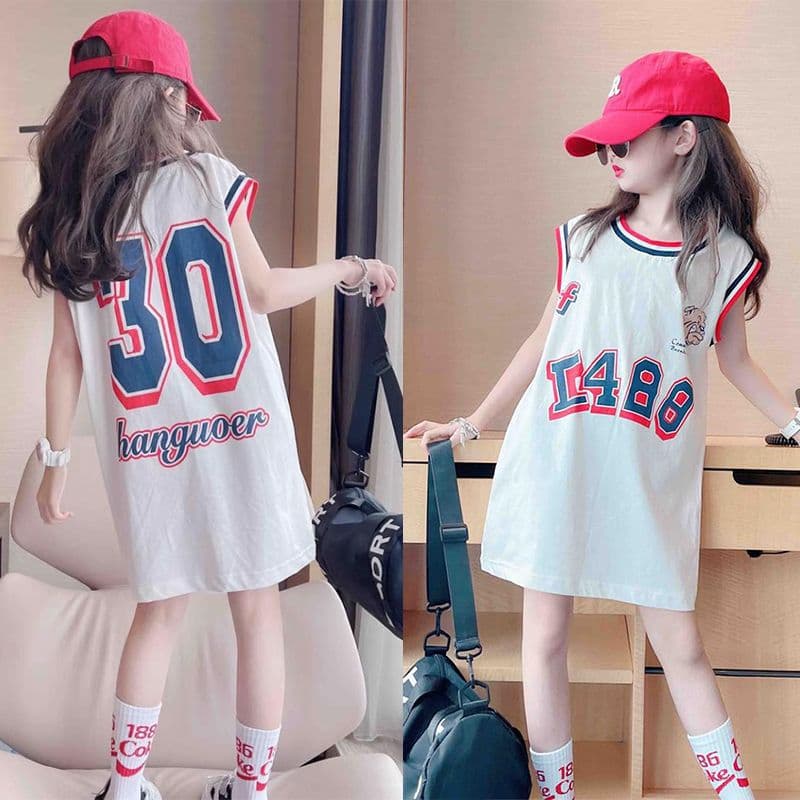 Girls Summer Ice Silk Vest Dress, Thin Cotton Blend Fabric, A-Line Skirt, Backless T-Shirt Dress for Ages 8 and Above