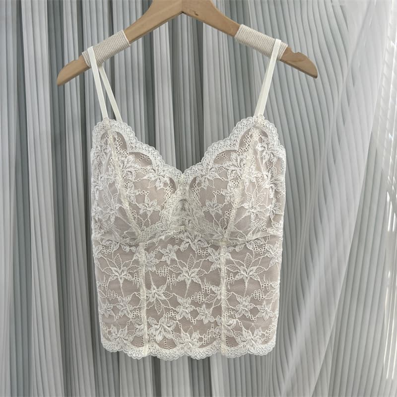 6099 Original Version In Stock Micro Brushed French Strappy Vest Underwear for Women, Lace Integrated Fixed Cup Side Boob Control Bra