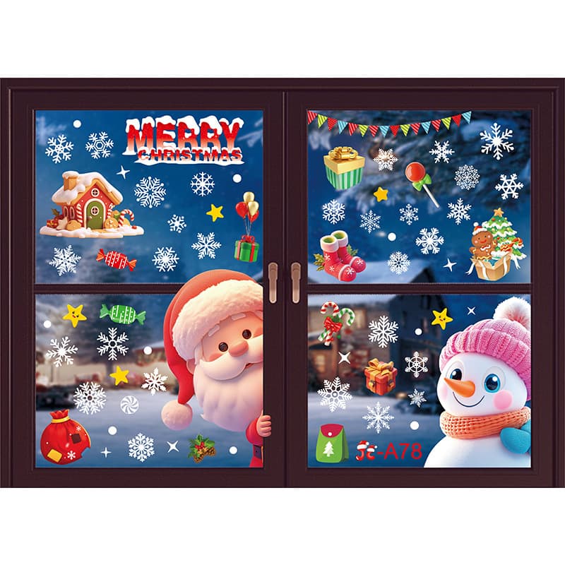 Static Cling Window Stickers: Christmas Ornaments, Tree, Santa, House, Snowflakes, Colorful Wall Decals for Christmas