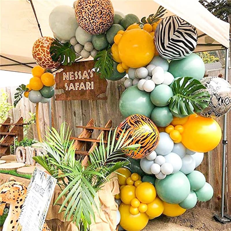 Cross-border jungle animal theme decoration sage green 4D animal pattern balloons white balloon set baby shower