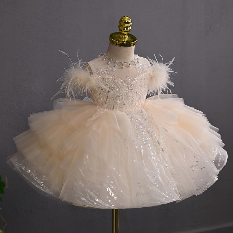 Luxury High-End Children's First Birthday Princess Dress, Girls' Tulle Flower Girl Wedding Dress, Birthday Elegant Performance Costume