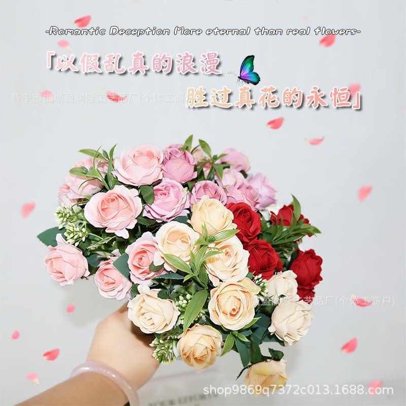 Artificial Xiangfei Rose 10-Head Silk Flower Bouquet Wedding Home Decoration In Stock Wholesale