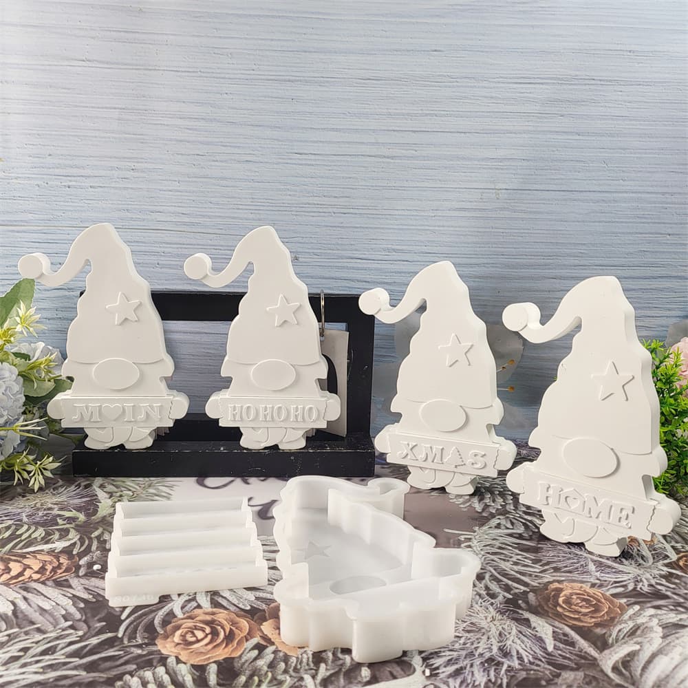 S0735 S0736 Christmas Gnome Sign-Holding Decoration Cement Plaster Silicone Mold DIY Silicone Mold