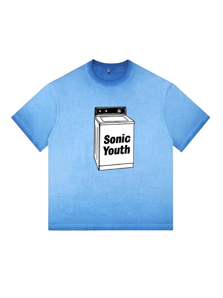 New Sonic Youth Band Rock Style American Washed Vintage Distressed Blue Short Sleeve T-Shirt