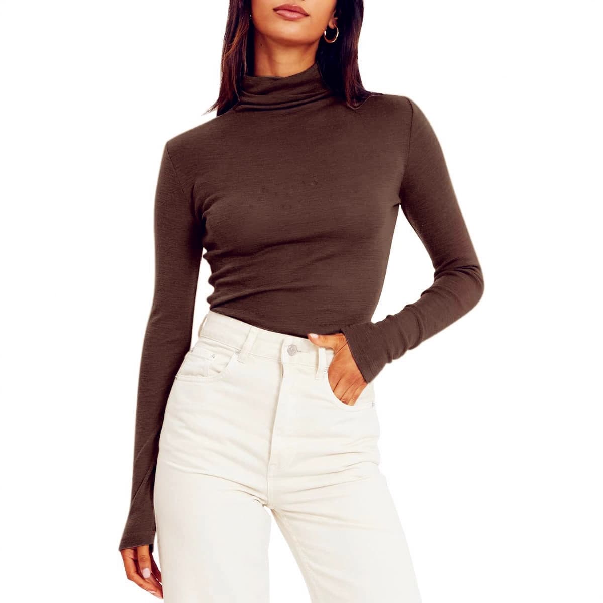 2025 Cross-Border Aliexpress Wish Amazon New Autumn Winter European American Women's High Neck Long Sleeve Base Layer Tops