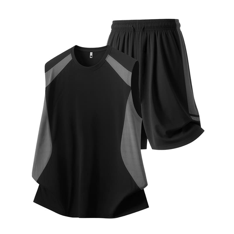 360 Jin Large Size Ice Silk Vest Suit Men's Plus Size Sleeveless T-shirt Half-length Pants Cross-border Foreign Trade One Piece Dropshipping