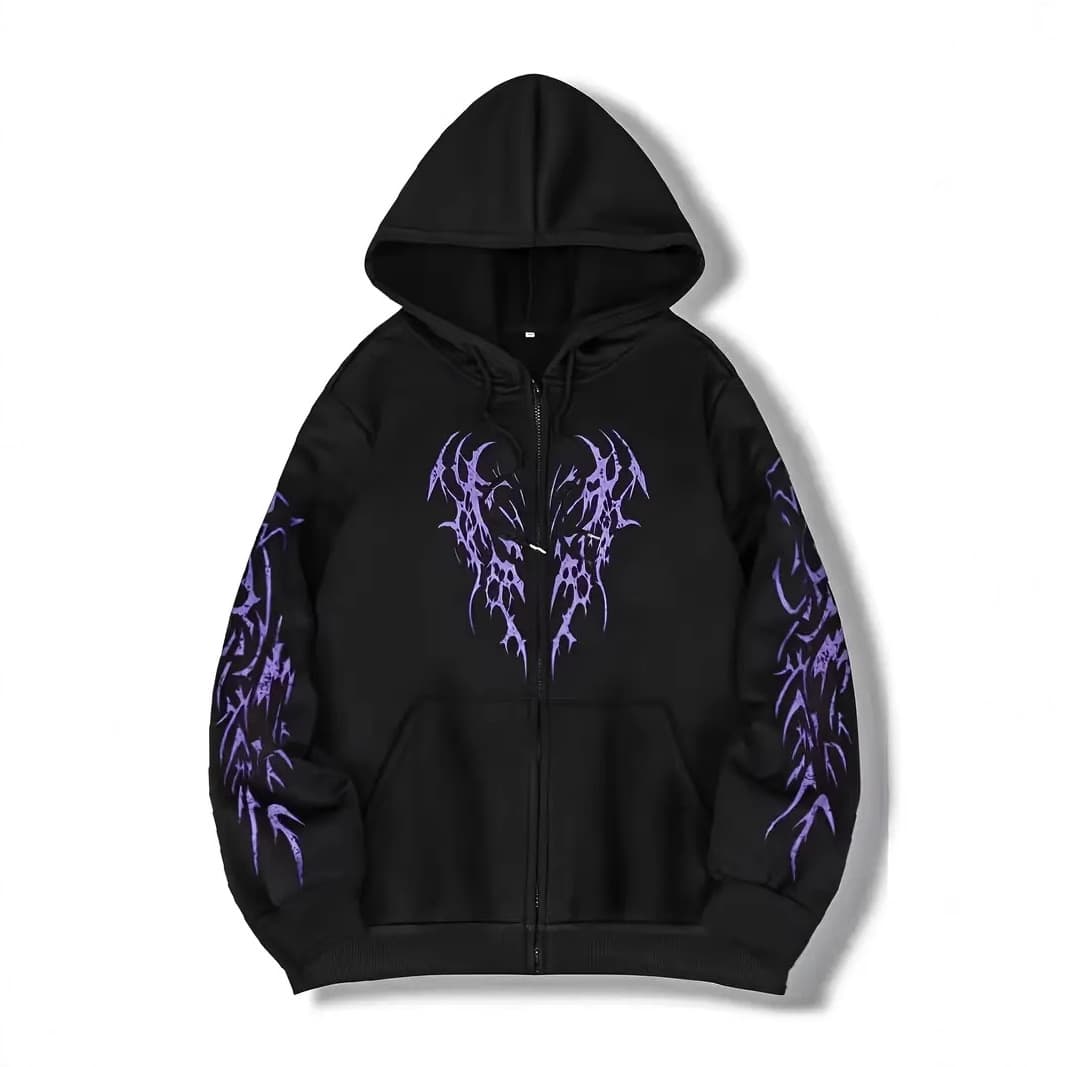 2025 cross-border new autumn men's gothic dark style printed zipper hooded sweatshirt pullover casual sweatshirt