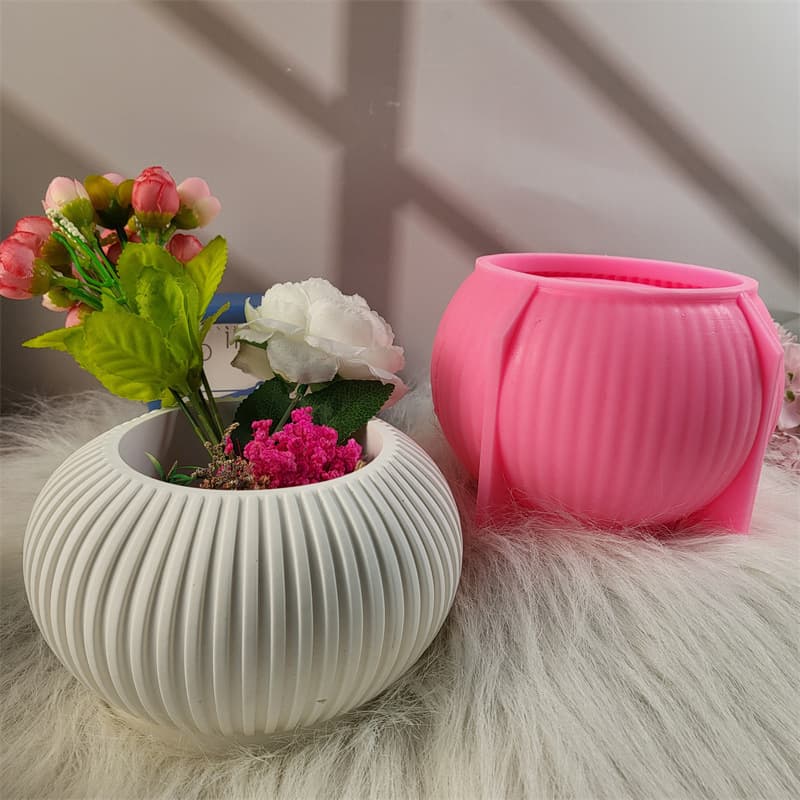 Striped flower pot mold plaster ornaments silicone mold DIY plaster silicone mold W0202