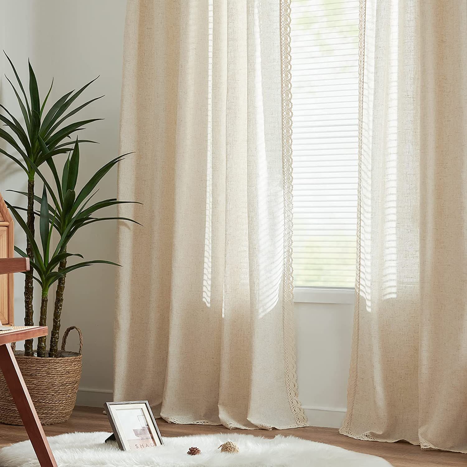 Cross-border Hot Selling American Style Short Curtain, INS No-drill Small Curtain Kitchen Half Curtain Solid Color Polyester Linen Fabric Lace Coffee Curtain