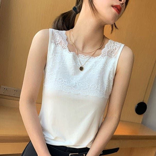 Modal thin lace camisole women's inner layering shirt sleeveless solid color slim fit anti-exposure large size slimming