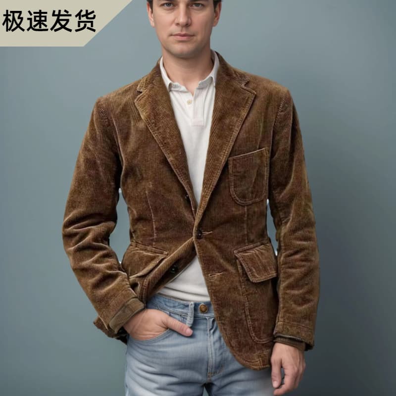2024 Cross-Border Wish Amazon AliExpress Europe and America Men's Foreign Trade Corduroy Suit Casual Jacket Men's Clothing
