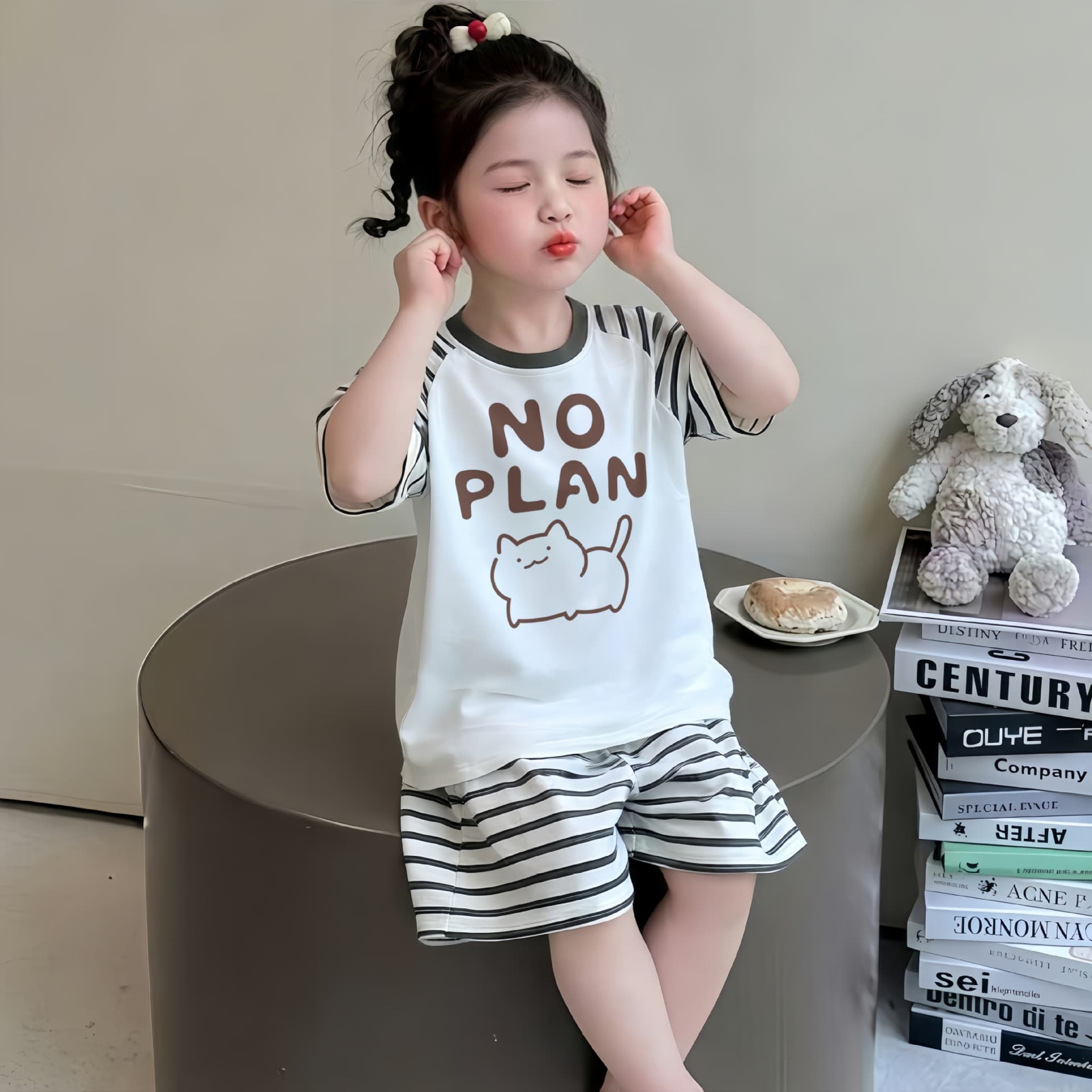 Children's Pajamas Girls Summer Short Sleeve Cotton-Like Thin Set Boys Cartoon Cute Kids Homewear for Summer