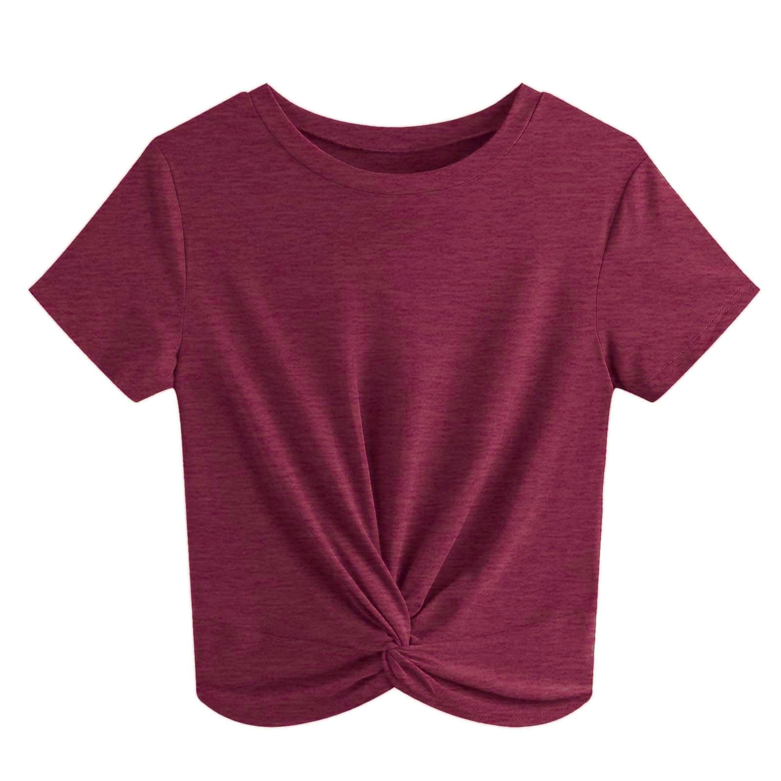 Summer solid color round neck knotted cross slim fit navel-baring short-sleeved t-shirt women's versatile short bottoming shirt high waist
