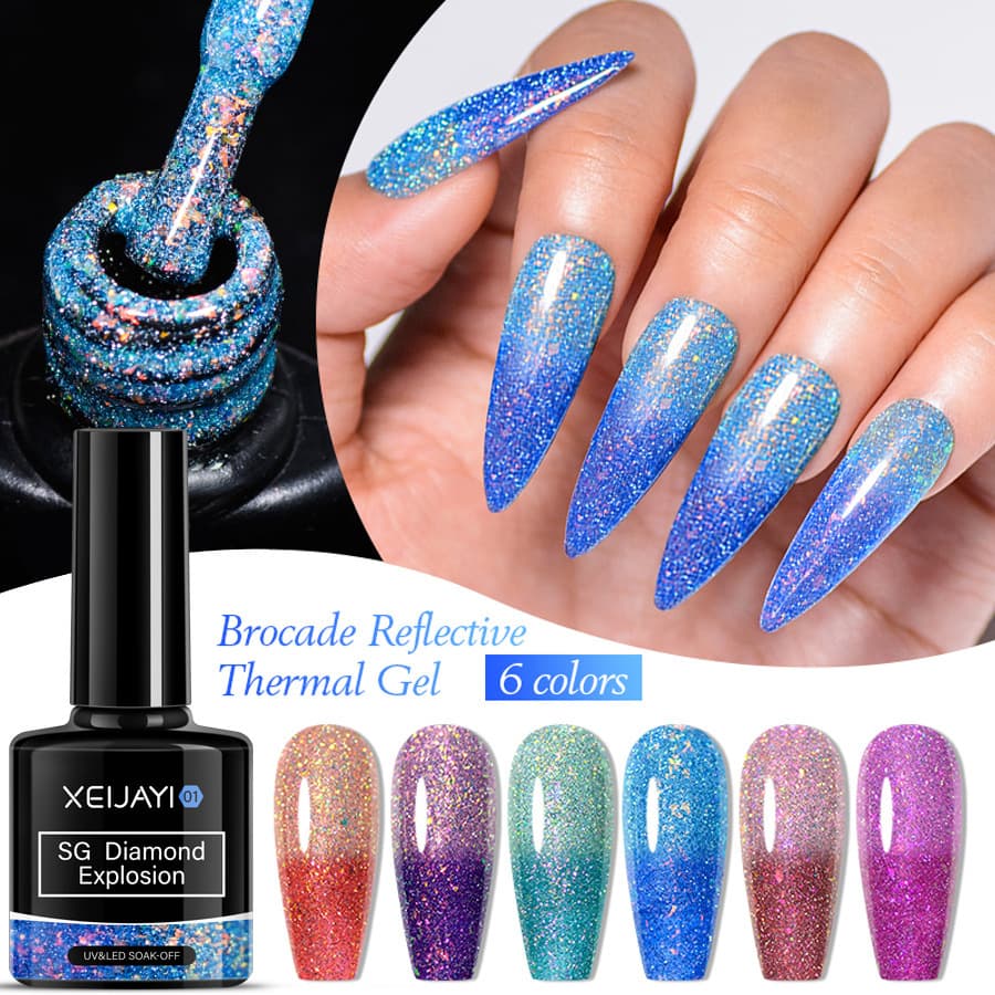 Ultra-Shiny Nail Art Gel Flashing Rainbow Colors Professional Salon Gel Polish Drying Layering Strengthening Six-Color Options