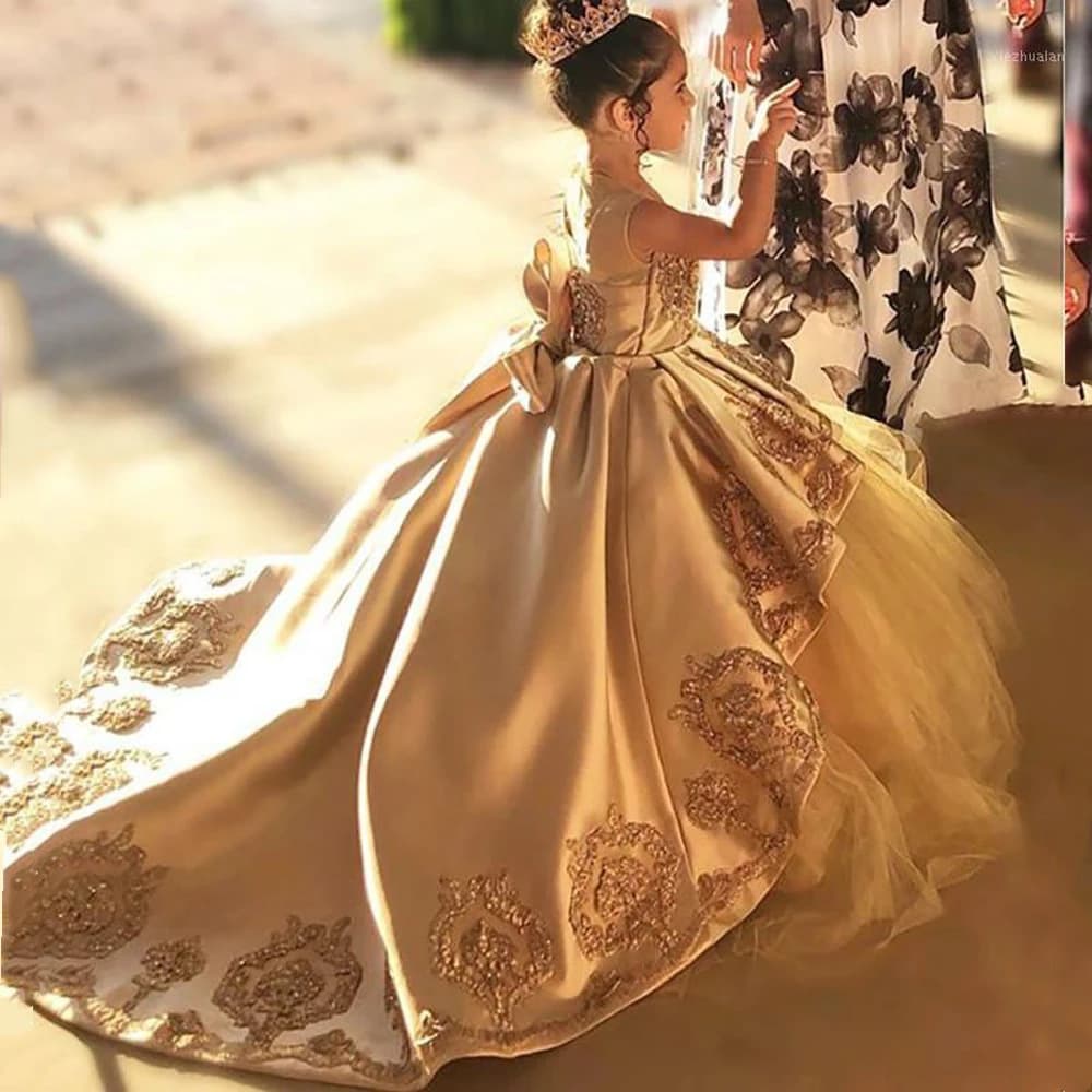 Amazon US/EU Trailing Flower Girl Dress Birthday Performance Host Puffy Long Skirt Children's Small Wedding Princess Dress