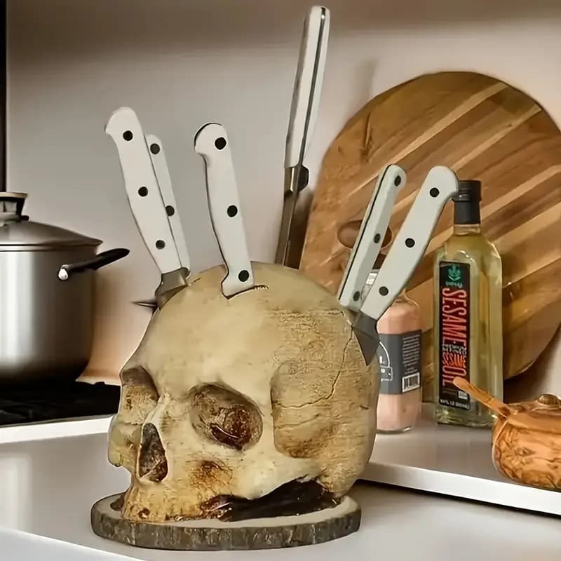Creative kitchen placement rack kitchen skull knife holder skull decoration holiday horror atmosphere desktop decoration ornaments