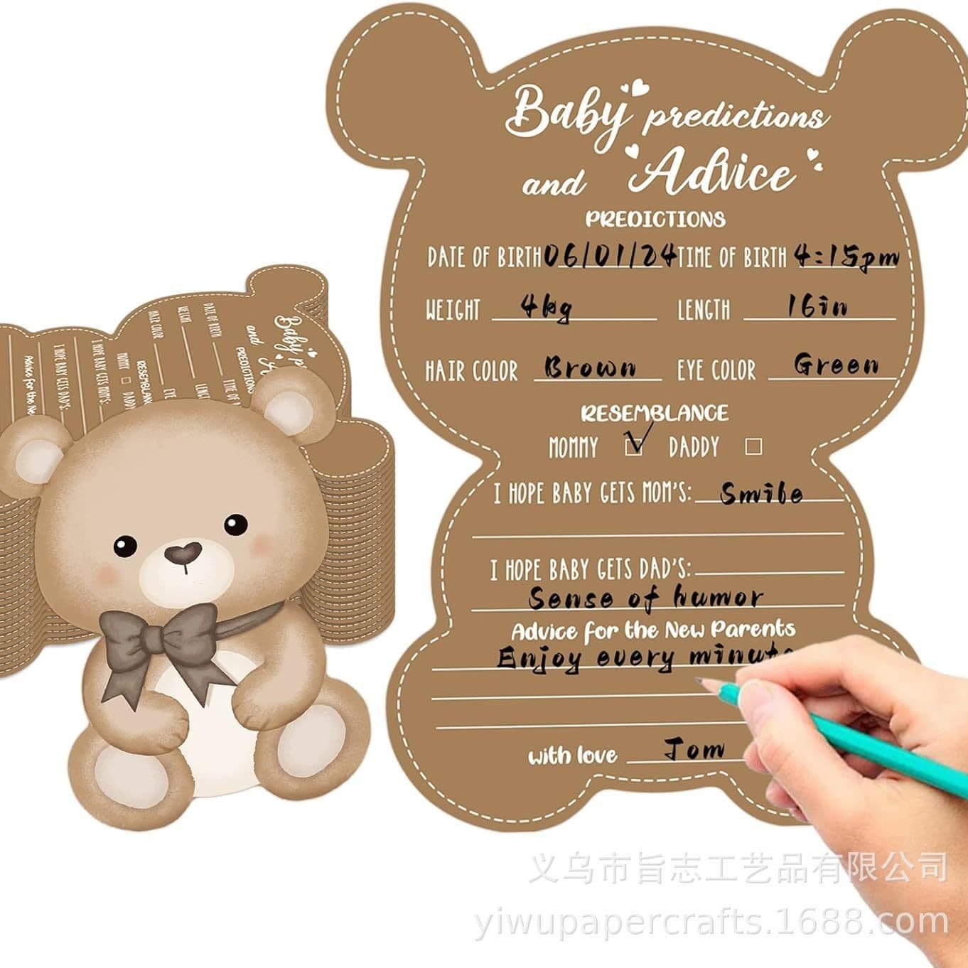 Cross-Best-Selling Teddy Bear Baby Shower Set Suggestion Card Baby Gender Reveal Birthday Party Greeting Card