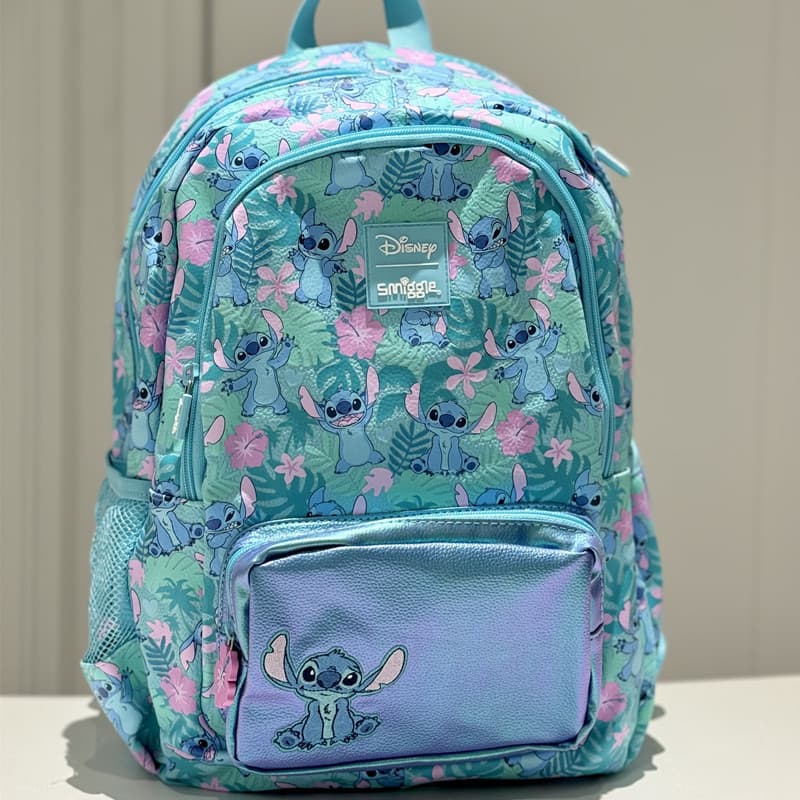 Australian Smiggle Backpack for Grades 1-6 Students, Blue Stitch Large Size Pressure-Relief Multi-Functional School Bag Gift