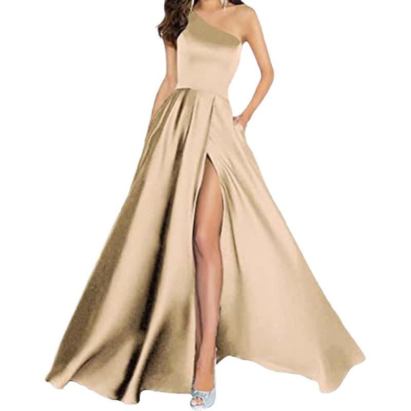 Elegant One-Shoulder Backless Lace-Up Split Evening Dress for Prom, Banquet, Party