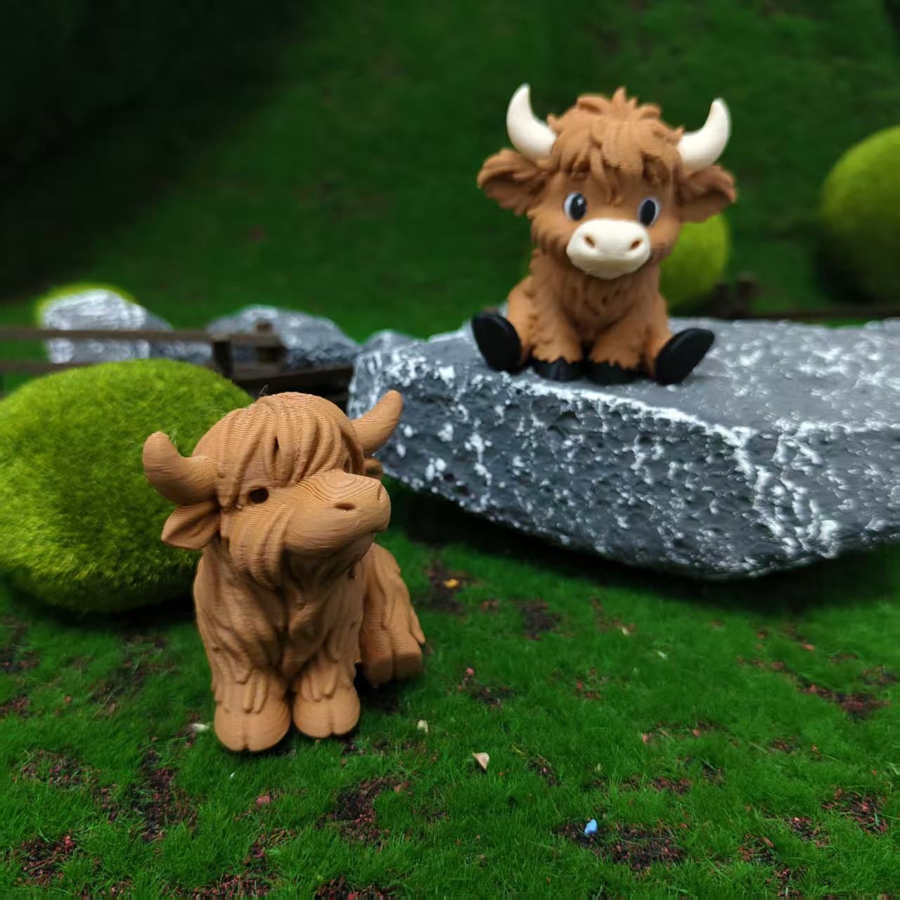 Trending Cross-Border 3D Printed Creative Scottish Highland Cow Figurine Ornament Premium Niche Decor Car Accessory