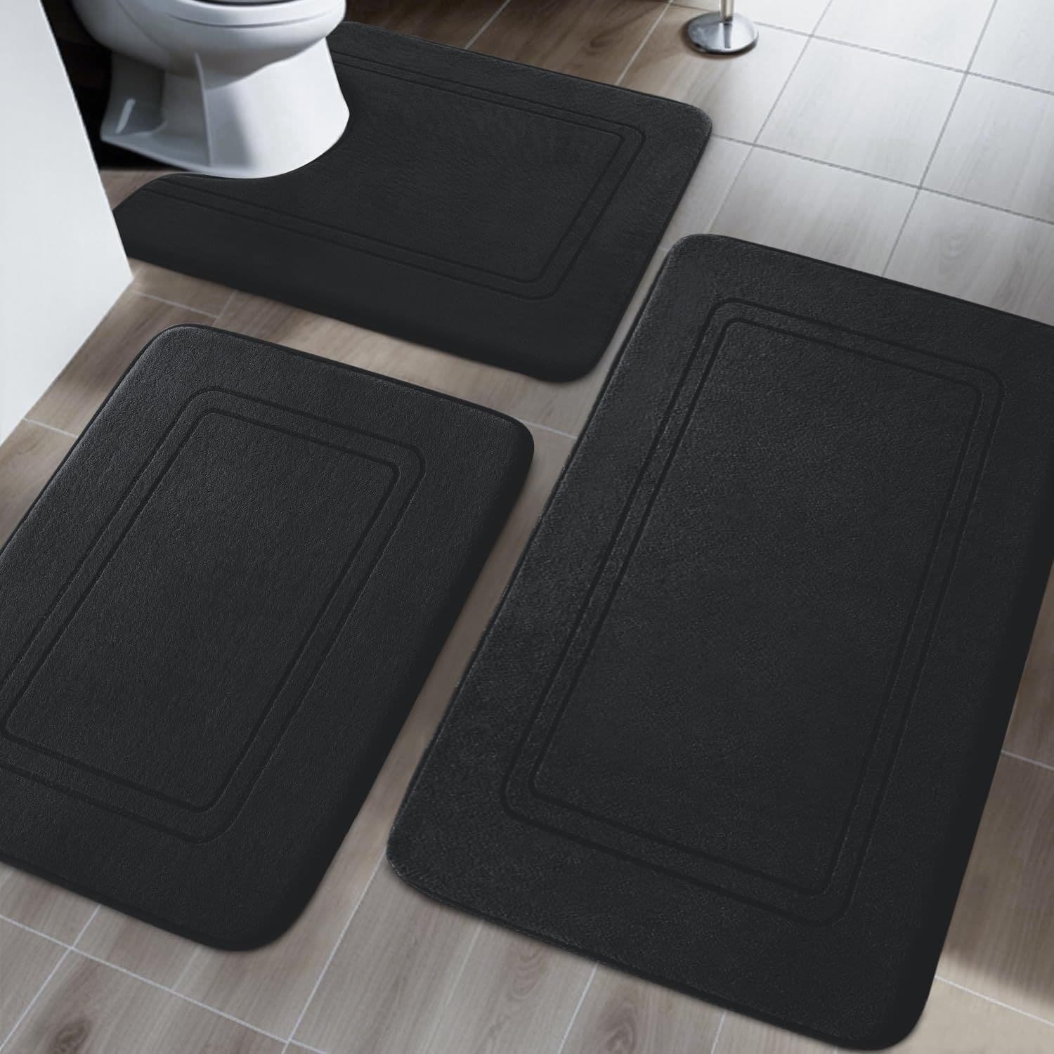 Bathroom floor mat, water-absorbent and quick-drying mat, three-piece set of non-slip mats for bathroom door, simple solid color coral velvet floor mat