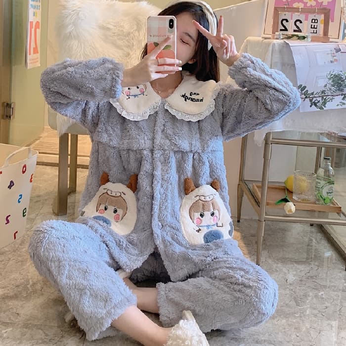 2025 New Winter Long Plush Thickened Maternity Wear for Women, Nursing Cardigan, Maternity Loungewear Set
