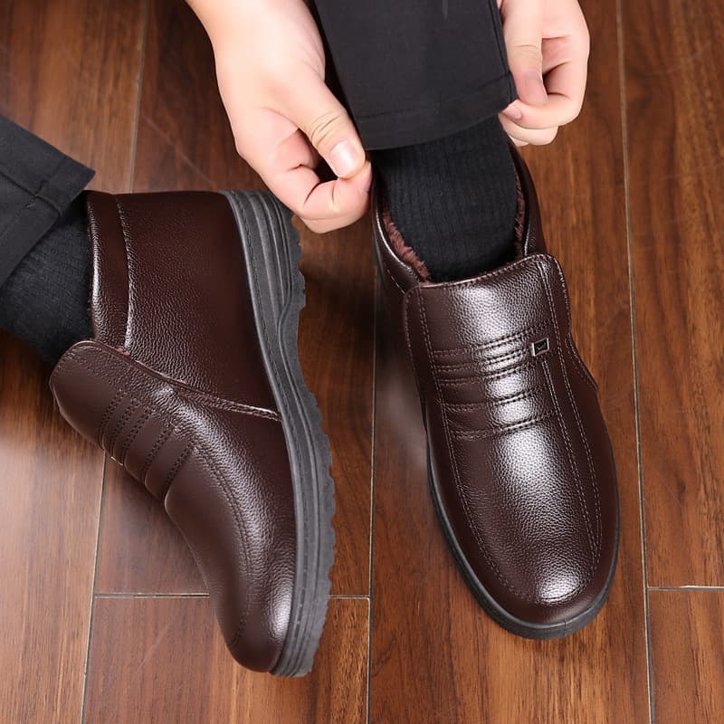 Men's Cotton Shoes Winter Warm Fleece-Lined Slip-Resistant Casual High-Top Cotton Shoes Elderly Men's Cotton Shoes Leather Cotton Shoes