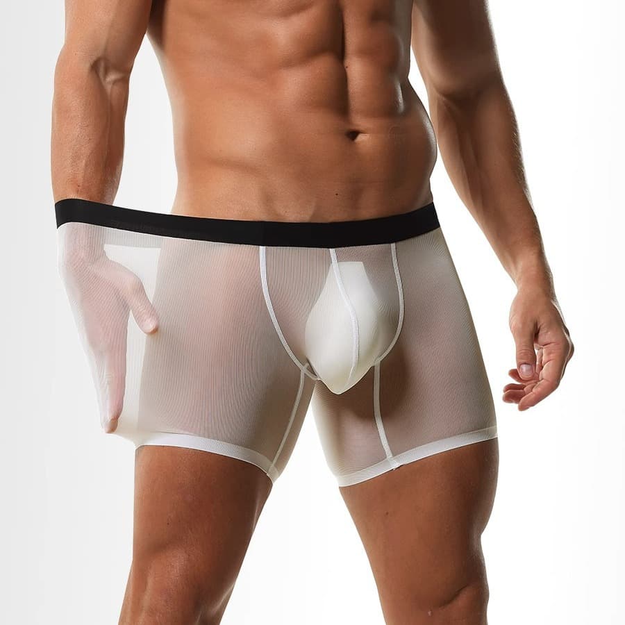 Men's Ice Silk Boxer Briefs, Summer Breathable Sports Shorts, Extended Length, Anti-Chafing, Quick-Drying, Thin, Plus Size, Running Shorts