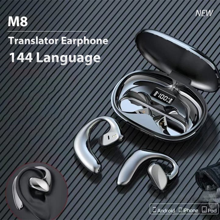 M8 Cross-Border Bluetooth Smart Translation Headset: 144-Language Dialogue Simultaneous Translation Machine with Real-Time Voice-to-Text Translation
