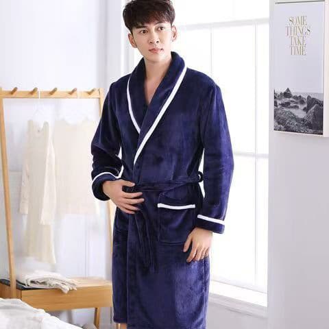 Men's Long Pajama Robe for Autumn and Winter, Coral Fleece Thickened Flannel Bathrobe, Plus Size Bathrobe