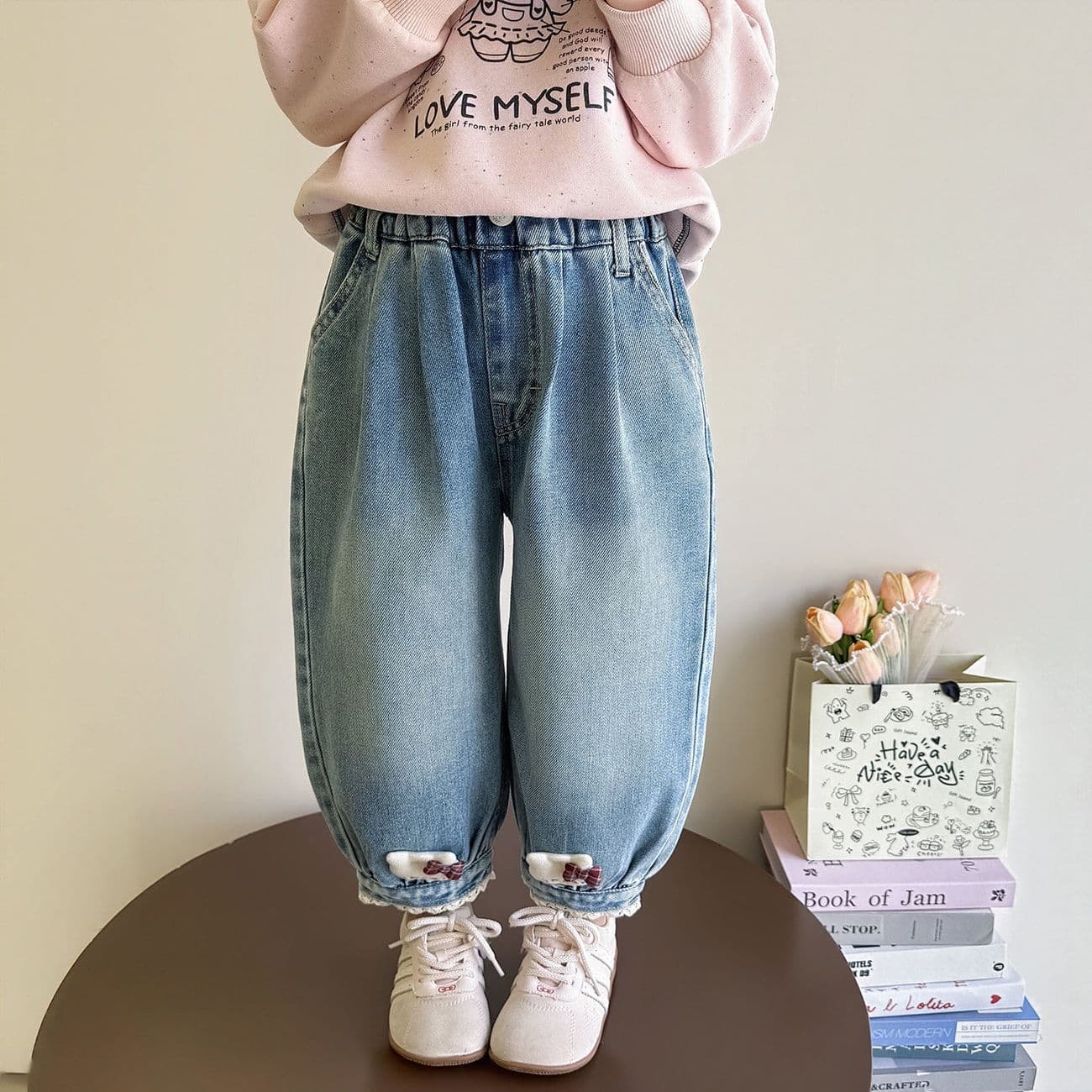 Girls' autumn jeans, fashionable and good-looking leggings, ready-made children's clothing, children's spring style, versatile trousers