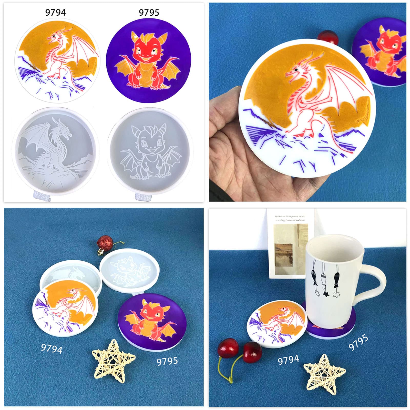 Dragon coaster silicone mold European style flying dragon resin coaster desktop decorative water coaster flying dragon baby glue mold
