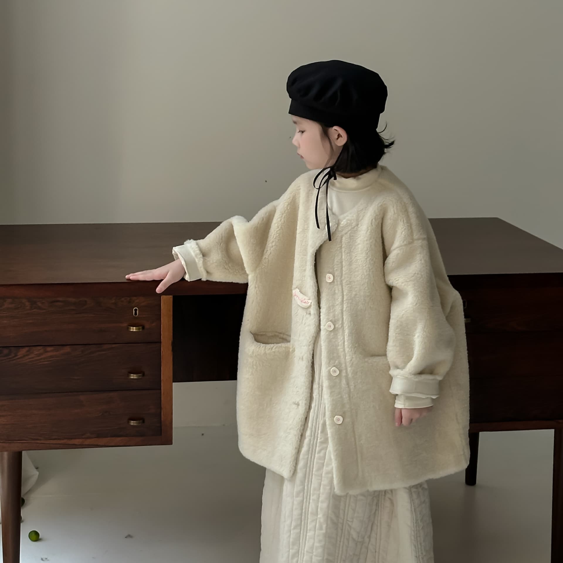 2025 Winter Girls' Korean-Style Solid Casual Shearling Coat, Children's Thickened Faux Fur