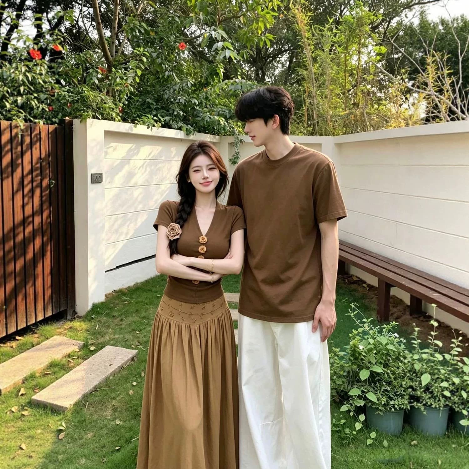 French couple's holiday style summer new style versatile high-end retro heavy industry hot diamond long skirt suit