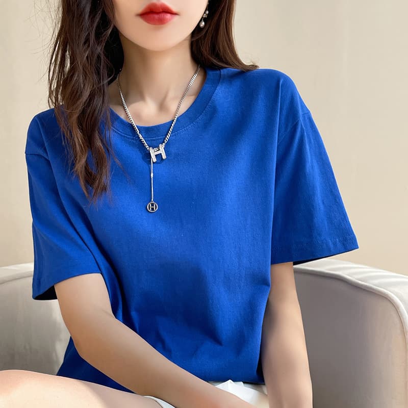 T-Shirt Summer Round Neck Pure Cotton Short Sleeve Women Macaron Solid Color Tee Spring/Autumn Inner Thin Top Full Cotton Undershirt Trendy